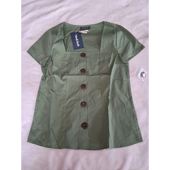 Modcloth Cottage Curation Square Neck Top Wood Buttons Tie Back Size XS NWT - Picture 3 of 10